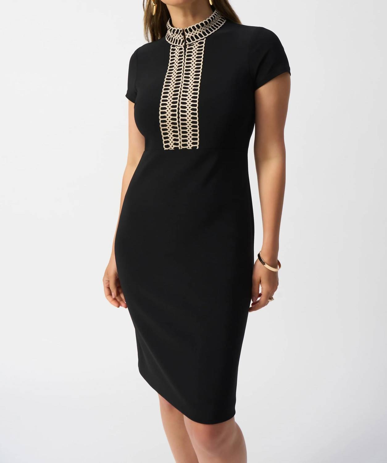Joseph Ribkoff - Embroidered High Neck Sheath Dress