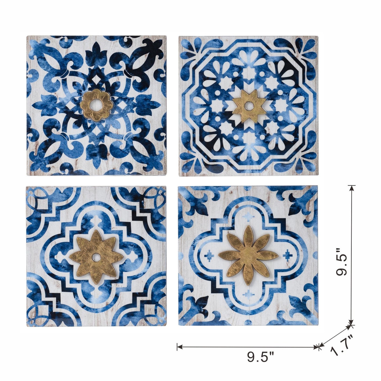 Abstract Wall Decor Accents (Set of 4) - White / Blue