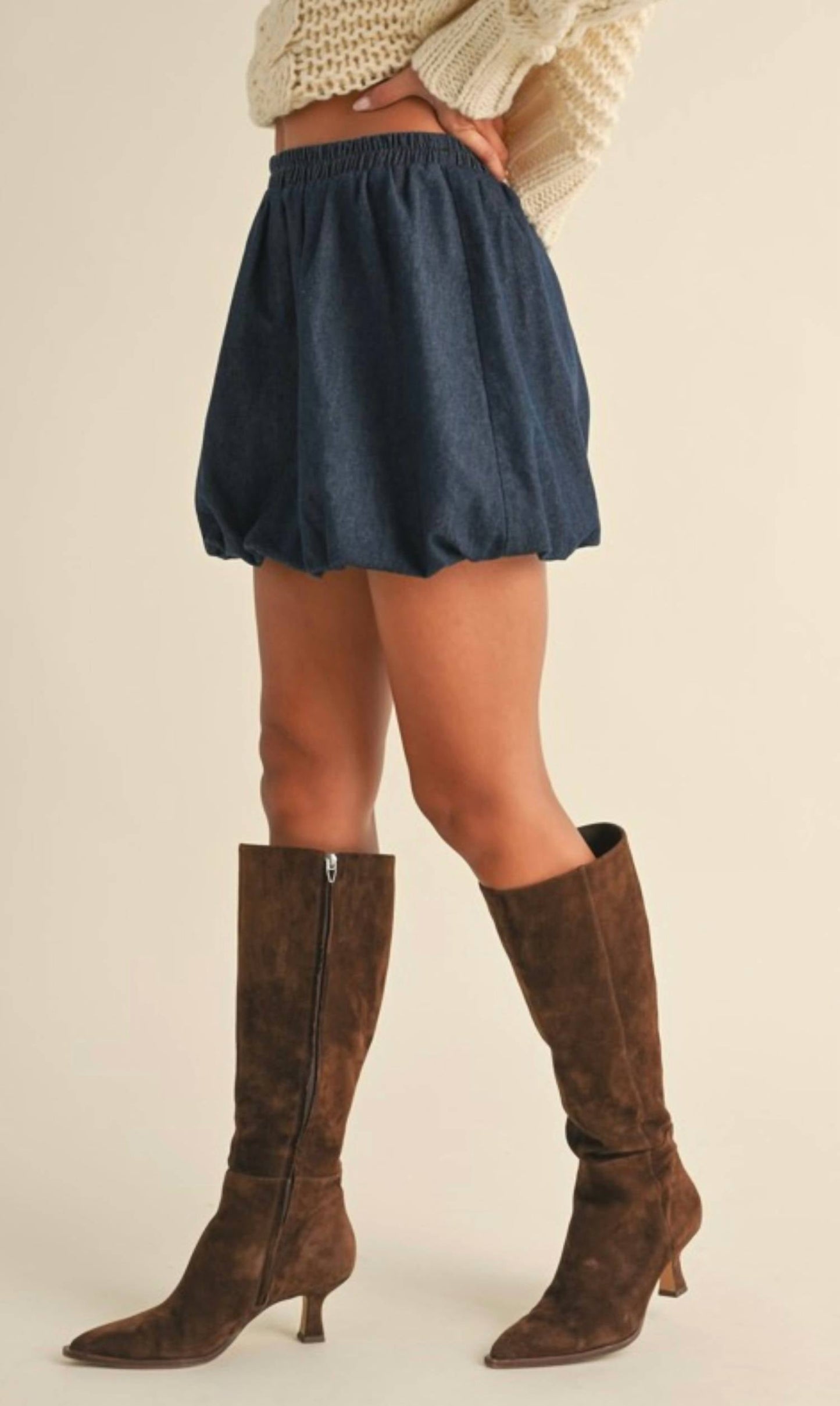 Klesis - Denim Balloon Bubble Mini Skirt
