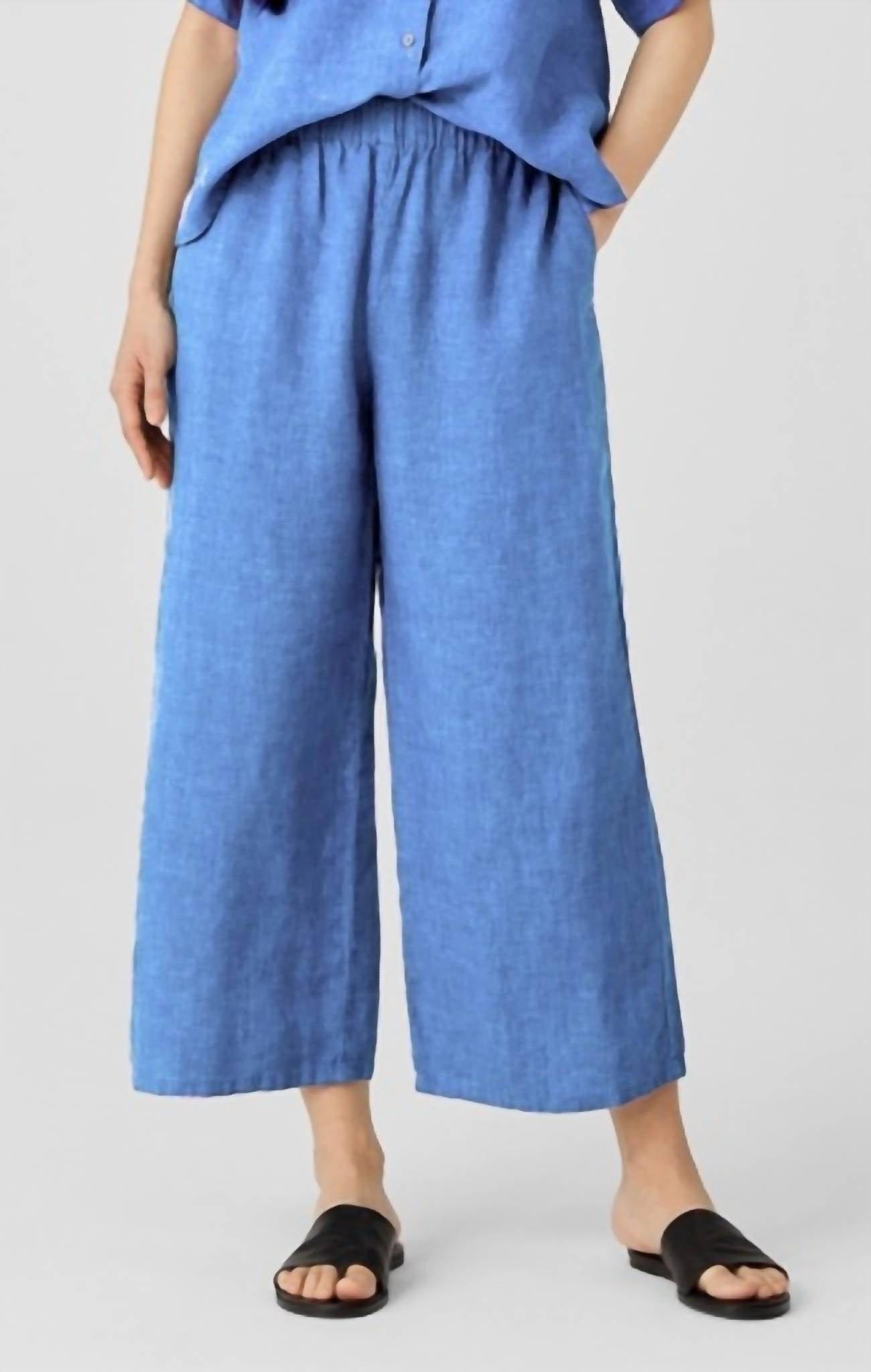 Eileen Fisher - वॉश्ड ऑर्गेनिक लिनन डेलेवे वाइड-लेग पैंट