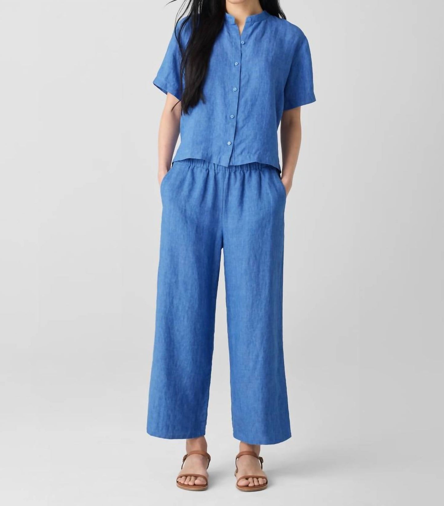 Eileen Fisher - वॉश्ड ऑर्गेनिक लिनन डेलेवे वाइड-लेग पैंट