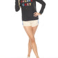 Pj Salvage - Women's Heather Slate Feline Cozy Flannels Lounge Top
