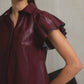 Elan - Flutter Sleeve Faux Leather Top