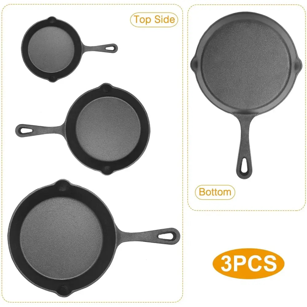 3-piece Pre-seasoned Cast Iron Skillet Set