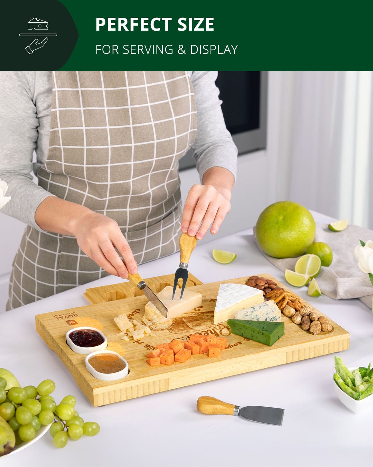Cheese Board Set with Knives, 16.5“ x 11”