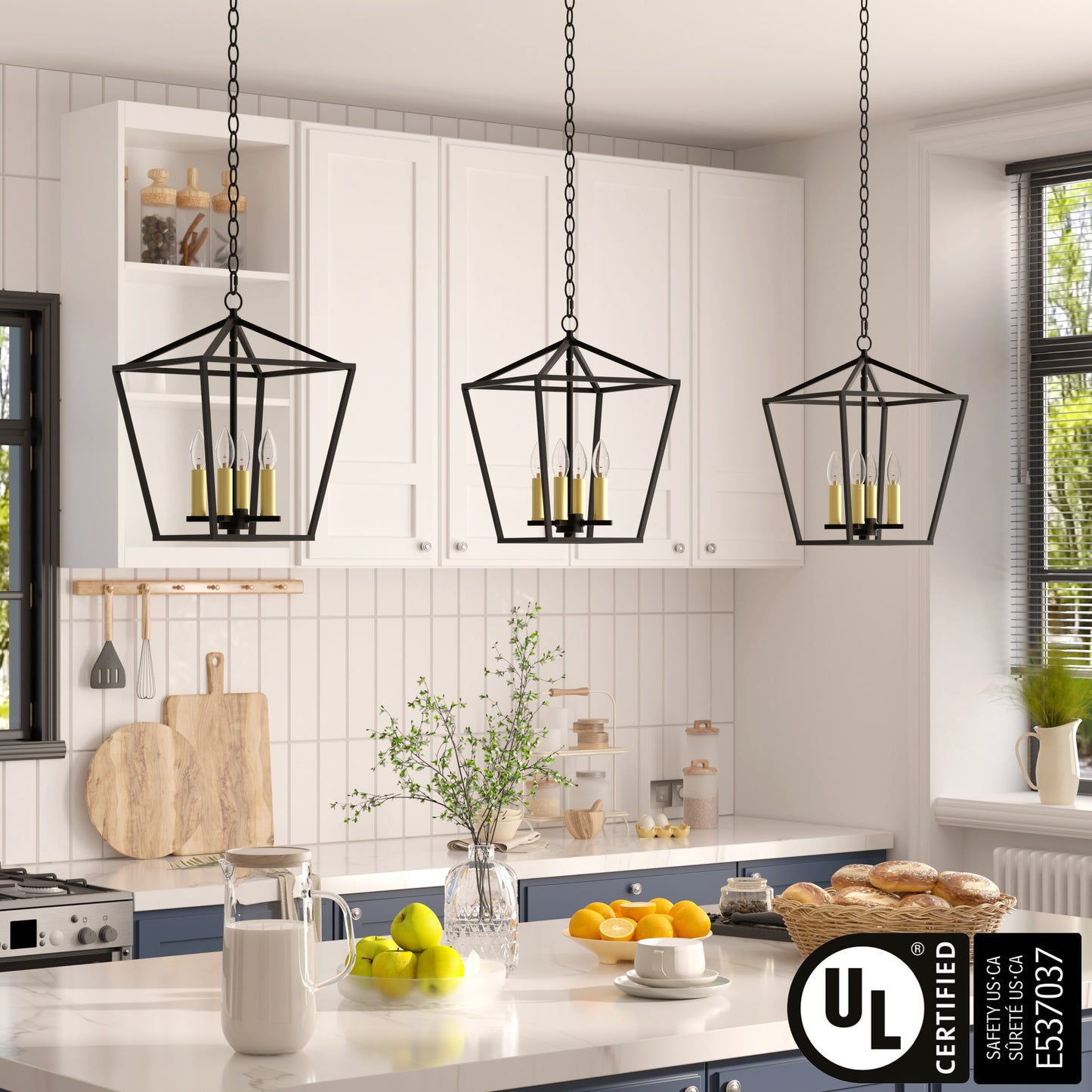4light Modern Farmhouse Chandelier Lantern Pendant for Kitchen Island  12 inches