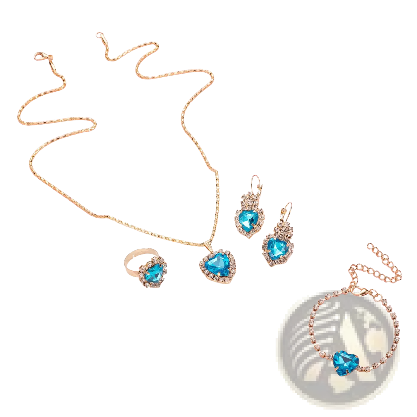 4 Piece Heart Rhinestone Jewelry Set with Matching Crystals