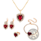 4 Piece Heart Rhinestone Jewelry Set with Matching Crystals
