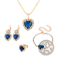 4 Piece Heart Rhinestone Jewelry Set with Matching Crystals