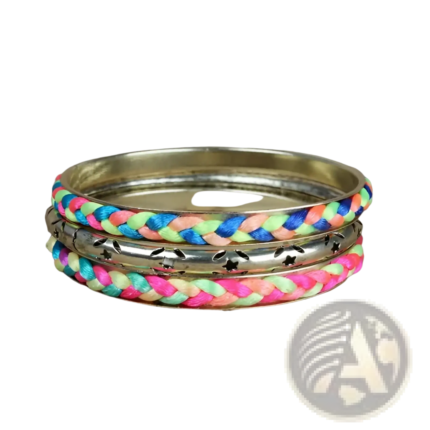 4 Piece Neon Braided Bangle Set with Gold Star Accents