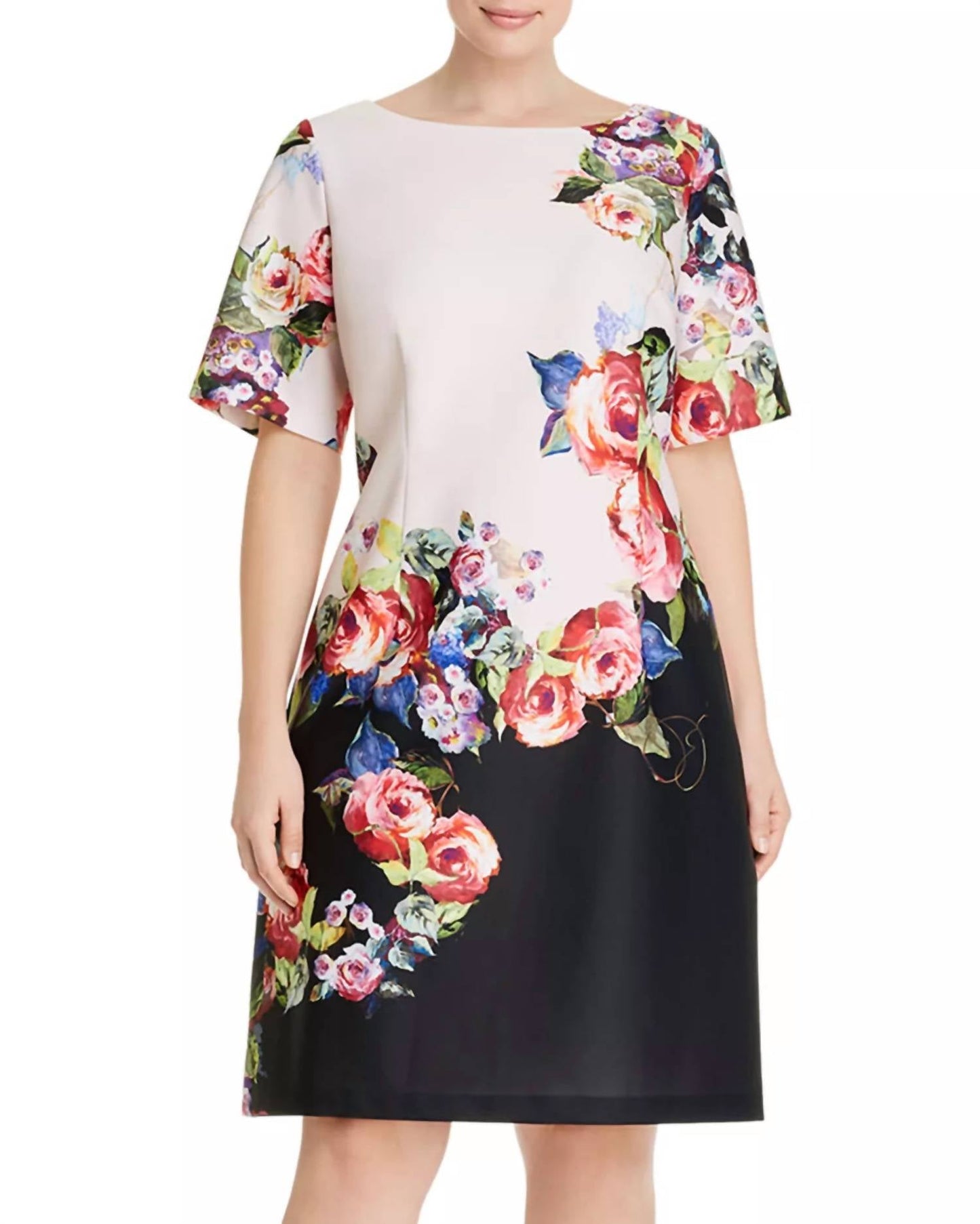 Adrianna Papell - Short Sleeve Floral Print Jersey Dress
