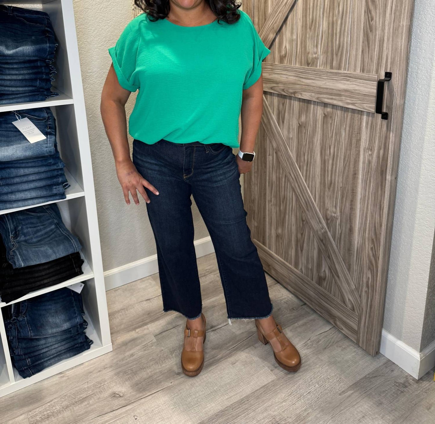 Judy Blue - High Waist Dark Cropped Wide Leg Raw Hem Denim