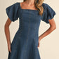 Klesis - Denim Puff Sleeve A-Line Midi Dress