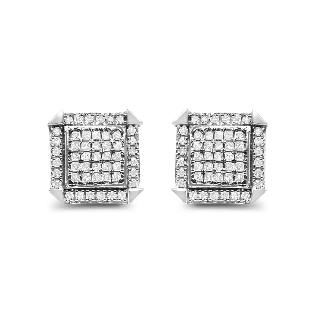 10K White Gold 1.0 Cttw Diamond  Composite with Halo Stud Earrings (H-I Color, I1-I2 Clarity)