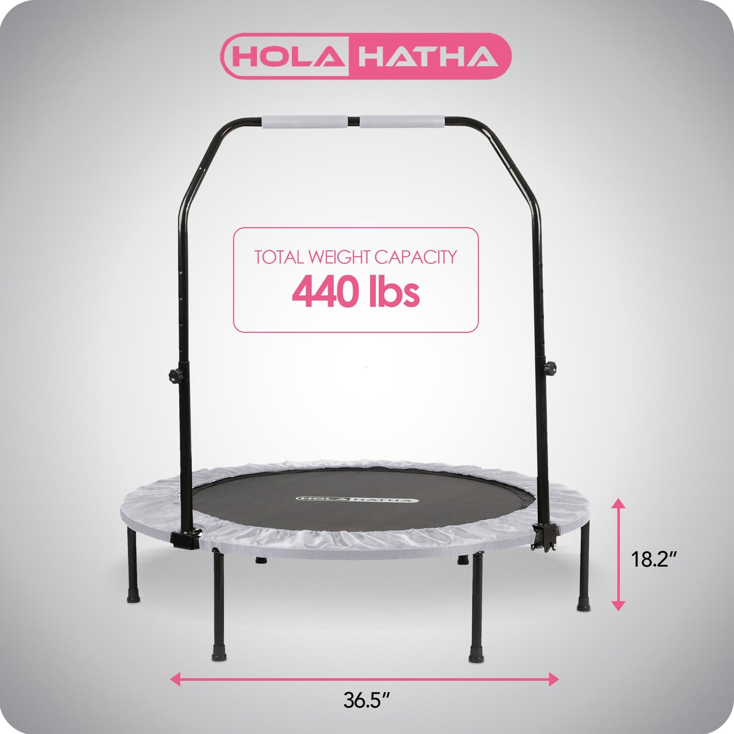 HolaHatha एडजस्टेबल हैंडल के साथ फ़ोल्डेबल मिनी फिटनेस ट्रैम्पोलिन, 48 इंच, सफेद