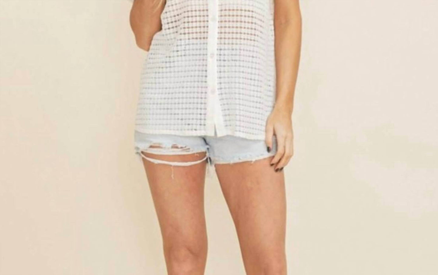Cloud Ten - Ariana See Through Open Knit Button Down Blouse