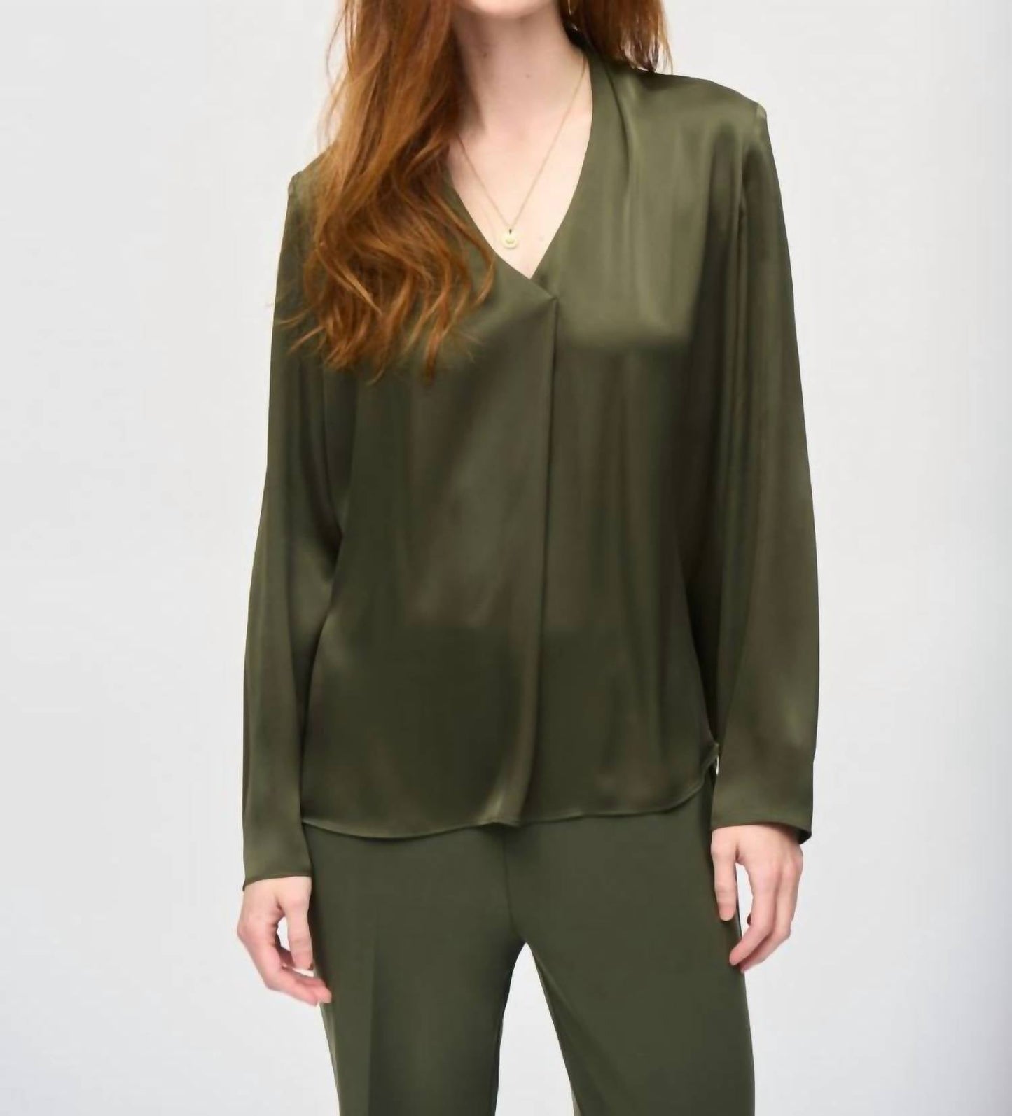Joseph Ribkoff - Pleated V-neck Long Sleeve Satin Top