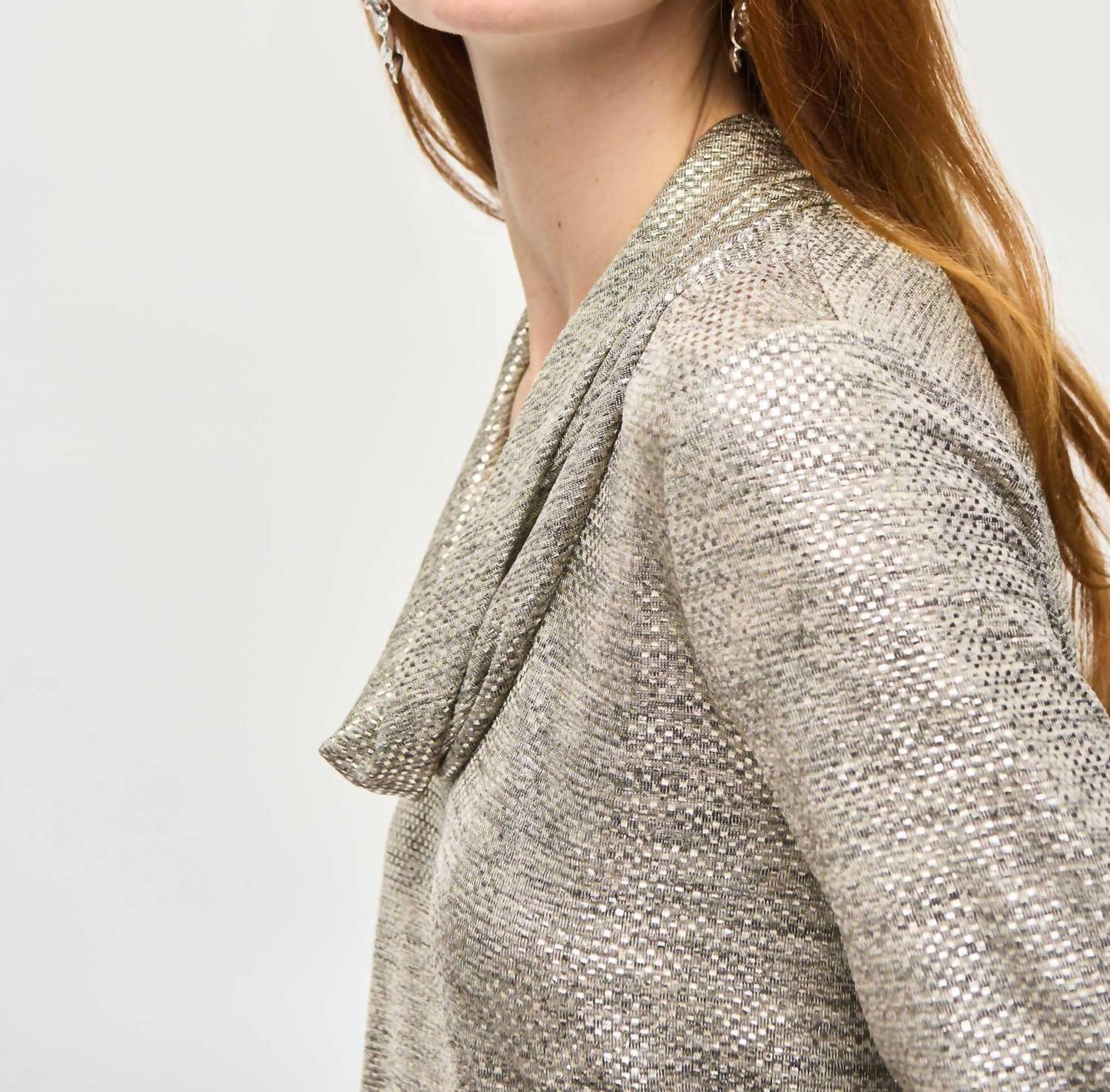 Joseph Ribkoff - Foiled Knit Cowl Collar Top