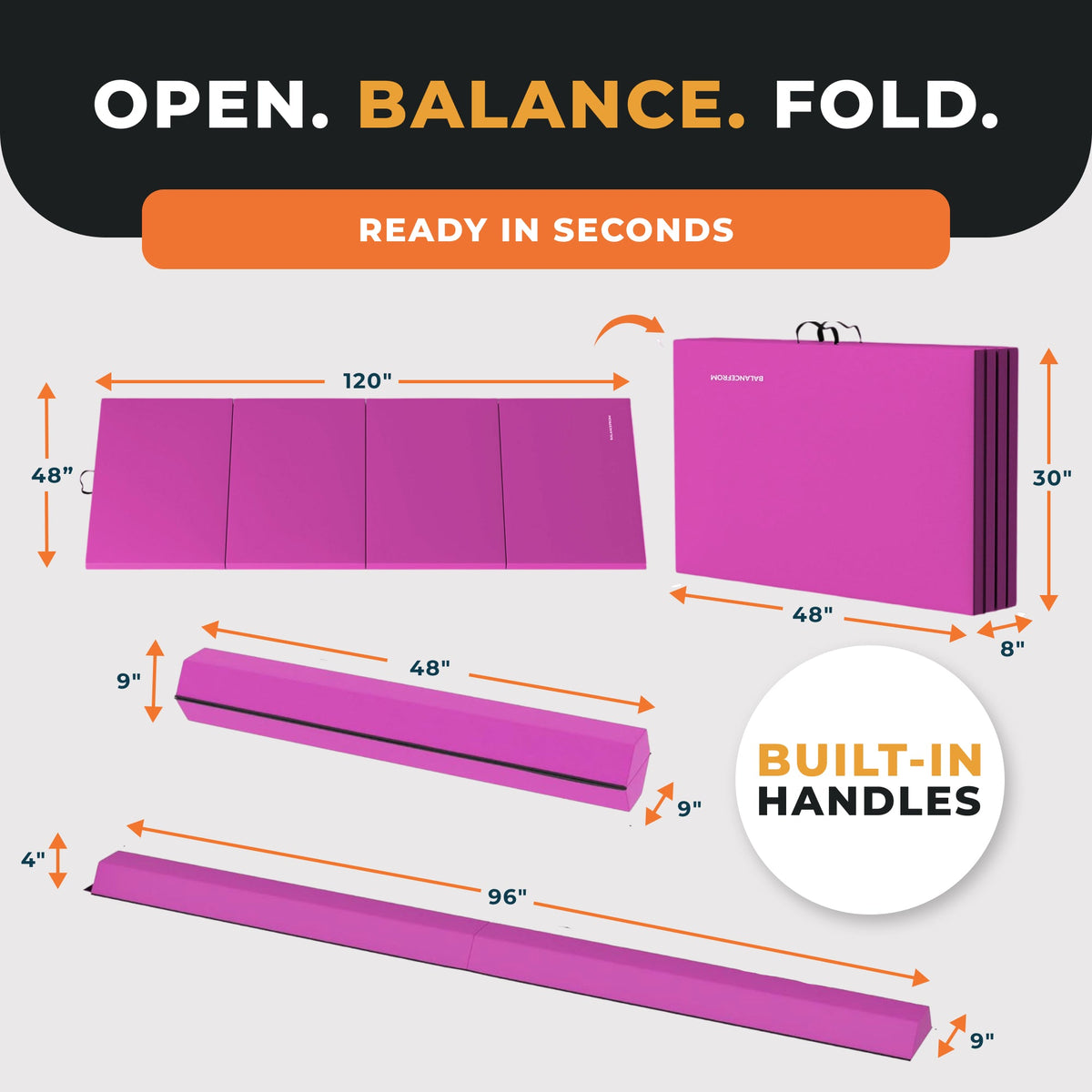 BalanceFrom Fitness All Purpose Mat with 8 Ft Balance Beam Gymnastic Set, Pink