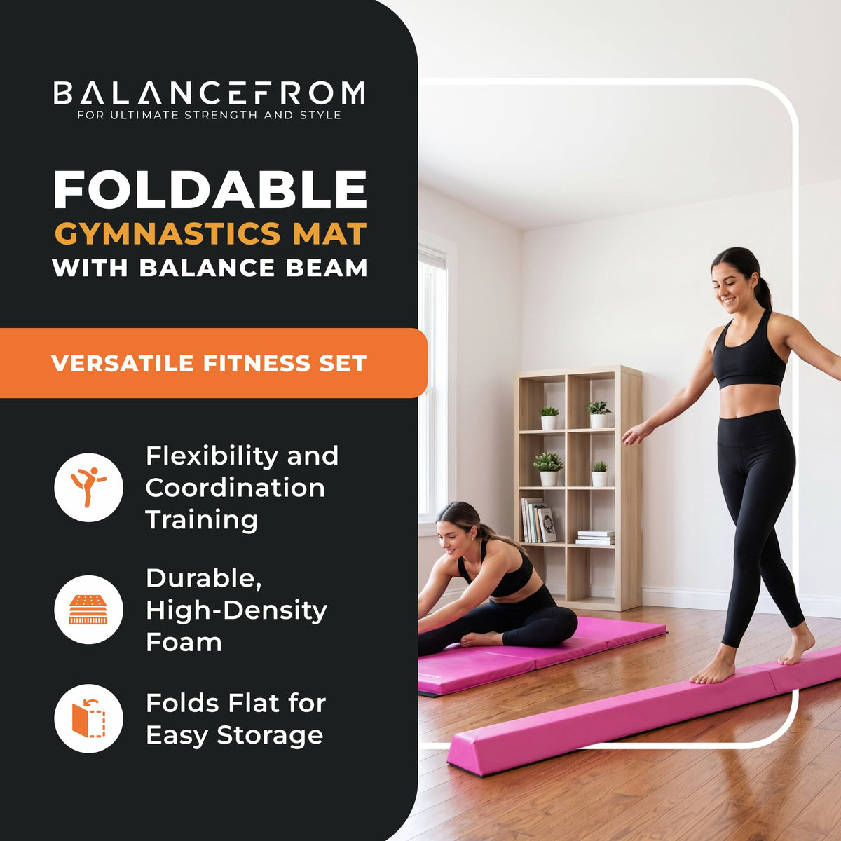 BalanceFrom Fitness All Purpose Mat with 8 Ft Balance Beam Gymnastic Set, Pink