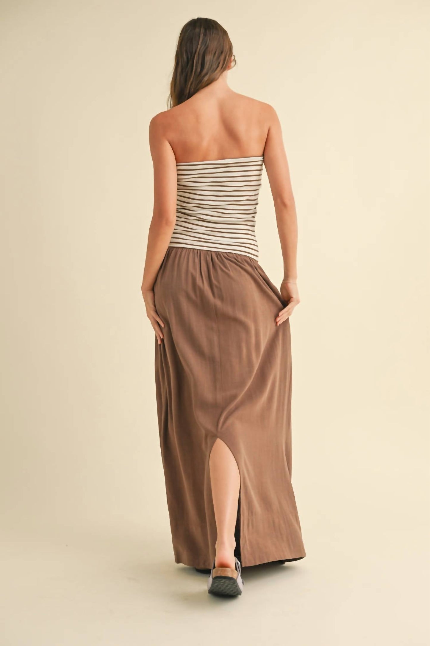 Miou Muse - Stripe Ribbed Top With Linen Dress