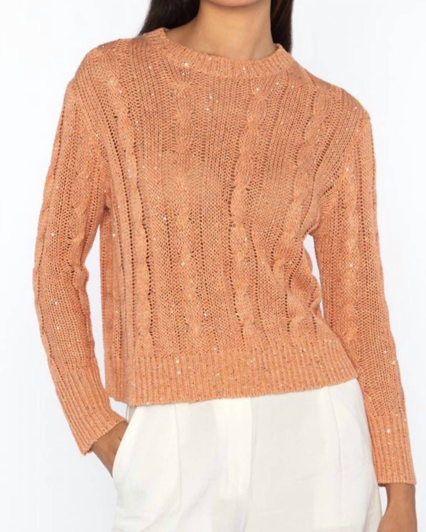 Kinross - Sequin Cable Crewneck Sweater