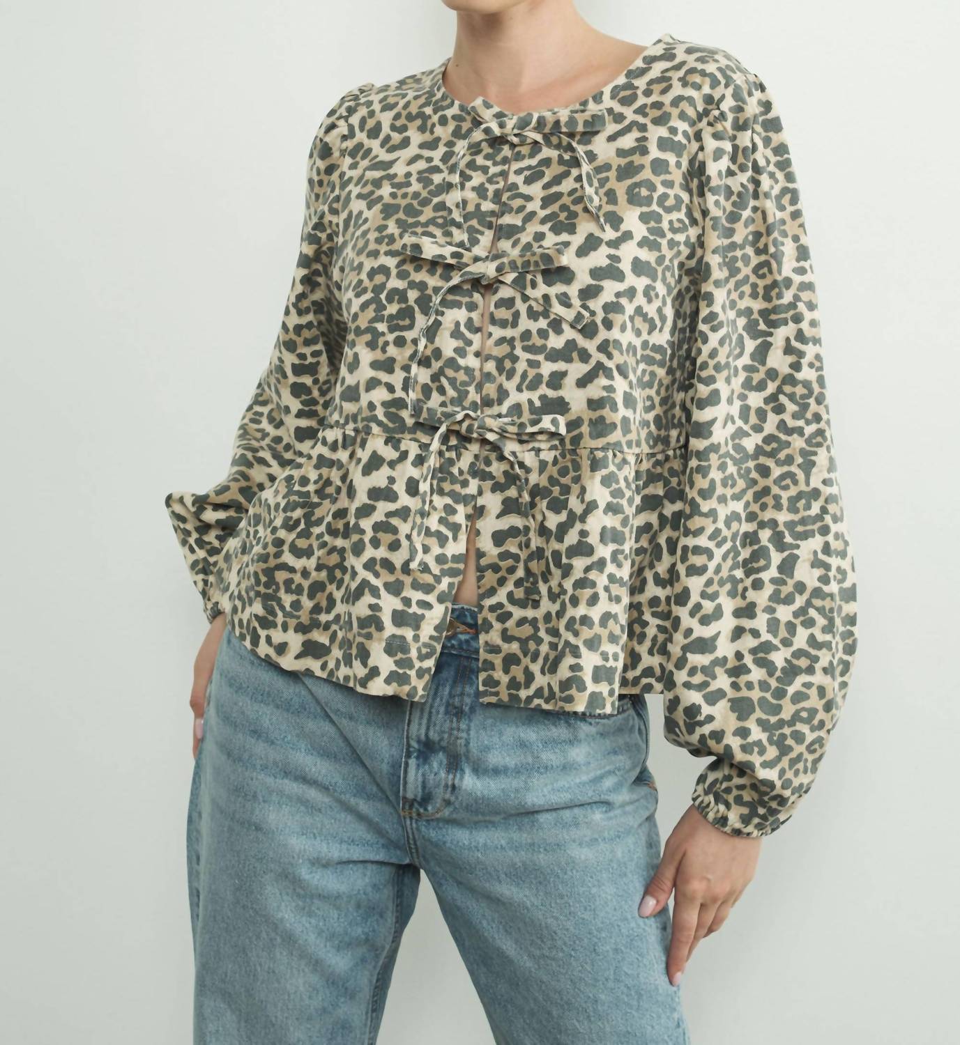Aaron & Amber - Leopard Tie Front Blouse