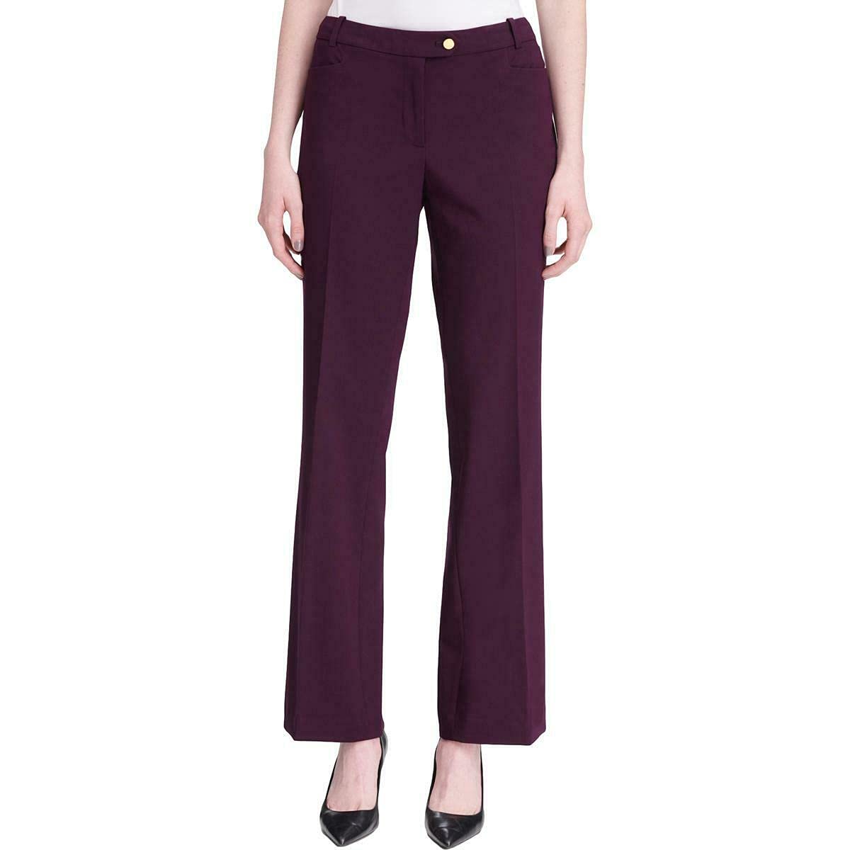 Calvin Klein Womens Petites Modern Fit Mid-Rise Pants Purple 12P