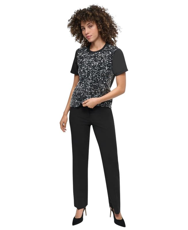DKNY Women s Crewneck Short Sleeve Sequin Blouse Medium