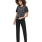 DKNY Womens Crewneck Short Sleeve Sequin Blouse Clear Sequin X Large