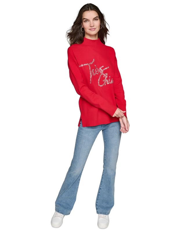 KARL LAGERFELD Paris Womens Embellished Mockneck Sweater Admiral Red Medium