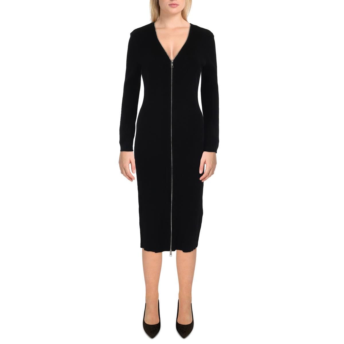 DKNY Zip Front Long Sleeve Sweater Dress