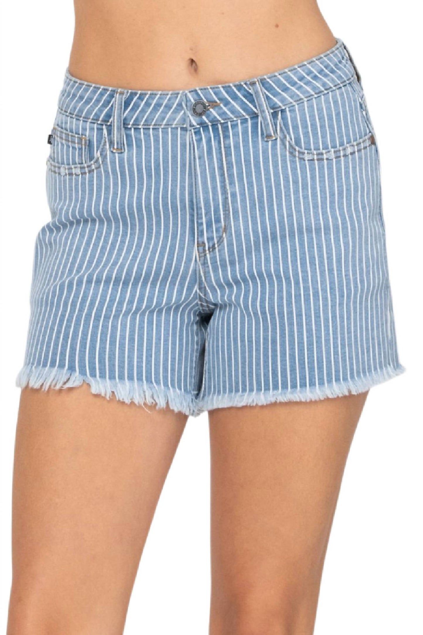 Judy Blue - Striped Cut Off High Waist Shorts