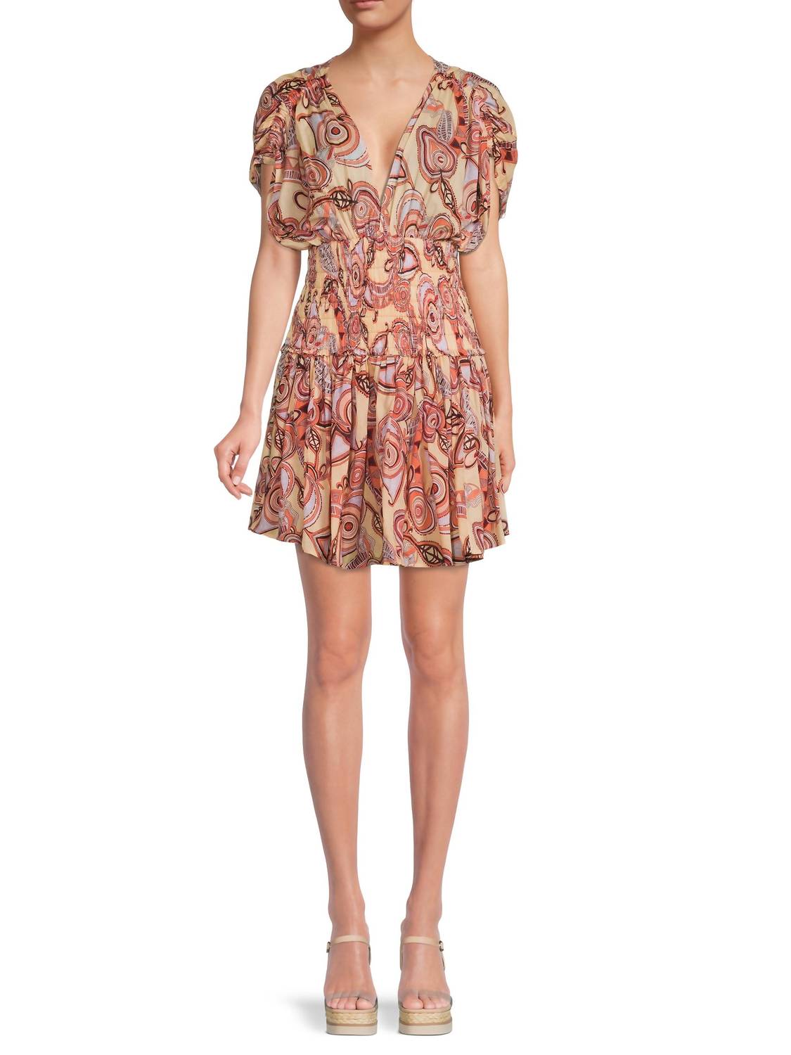 A.L.C. - Luna Print Smocked Mini Dress