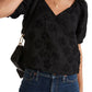 Madewell Floral Jacquard Puff Sleeve Wrap Top in True Black, Size Small