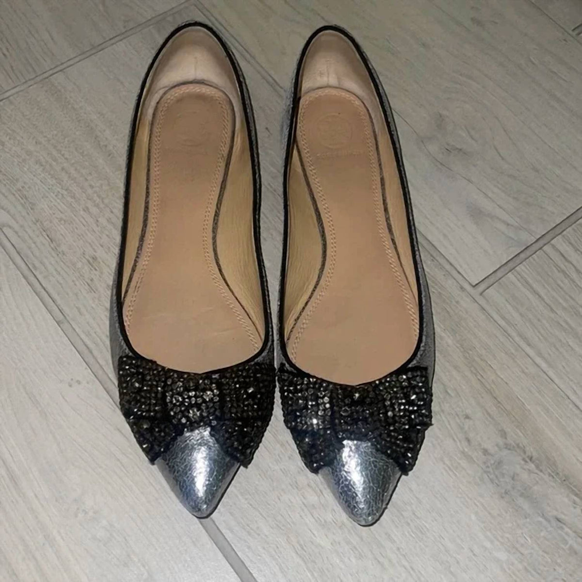 Tory Burch - Women's Vanessa Ballerina Slip On Metallic Ballet Flat Shoes
