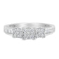 10K White Gold 1/2 Cttw Brilliant & Baguette Cut Diamond 3 Stone Design with 3 Square Clusters Engagement Ring (H-I Color, SI2-I1 Clarity) - Size 6-3/4