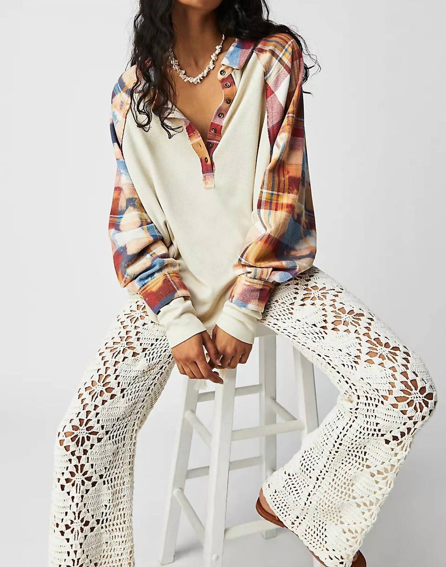 Free People - Plaid Sleeve Isabel Thermal Top