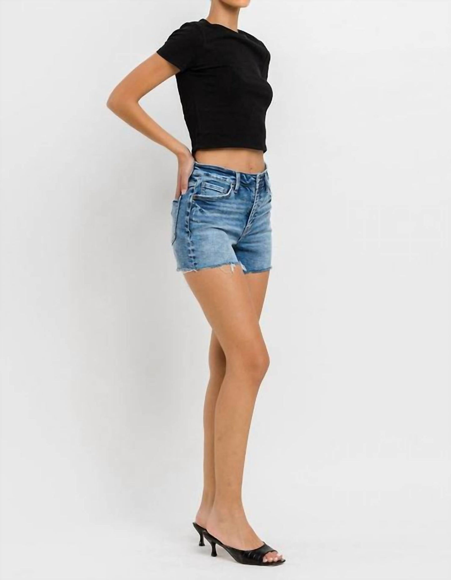 Vervet By Flying Monkey - High Rise Raw Hem Denim Shorts