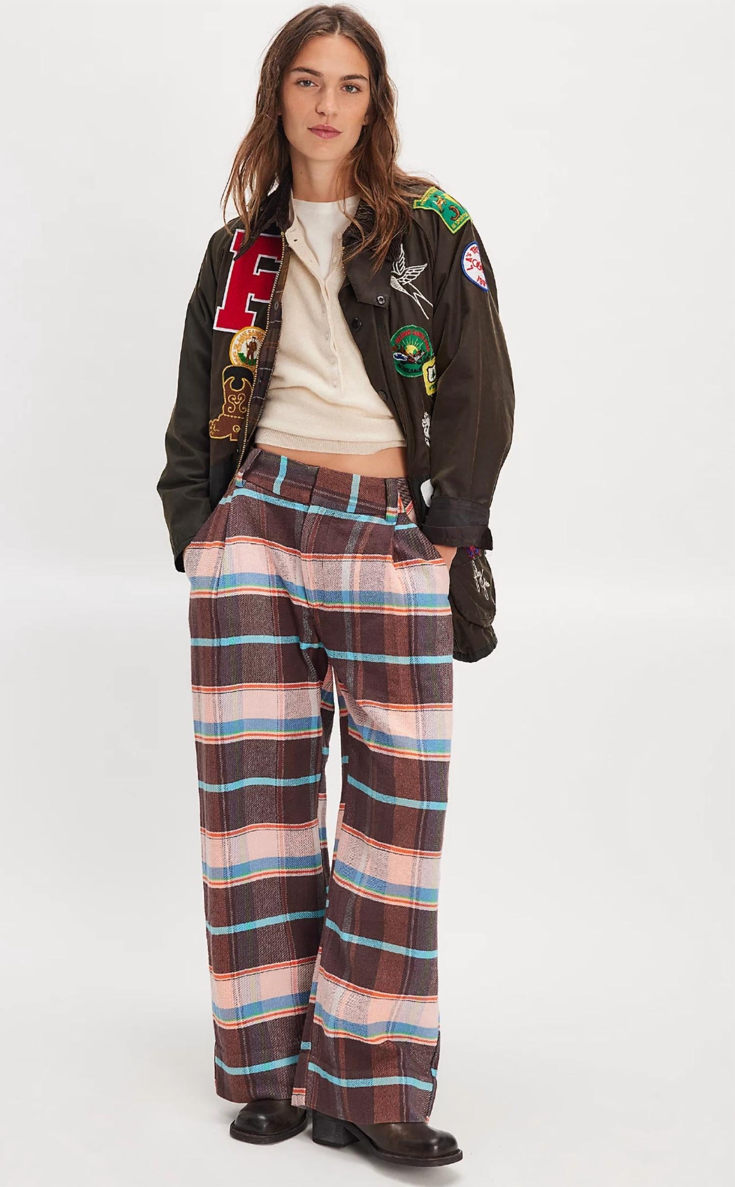 Free People - Buckle Back Plaid Bold Trousers