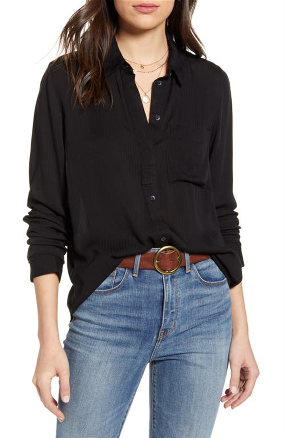 Treasure & Bond Women's Black Dobby Classic Shirt Size X-Small