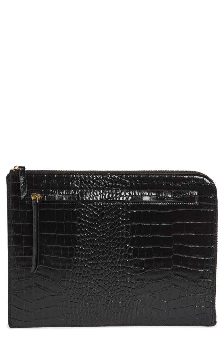 Women's Nordstrom Zip Top Leather Pouch Black