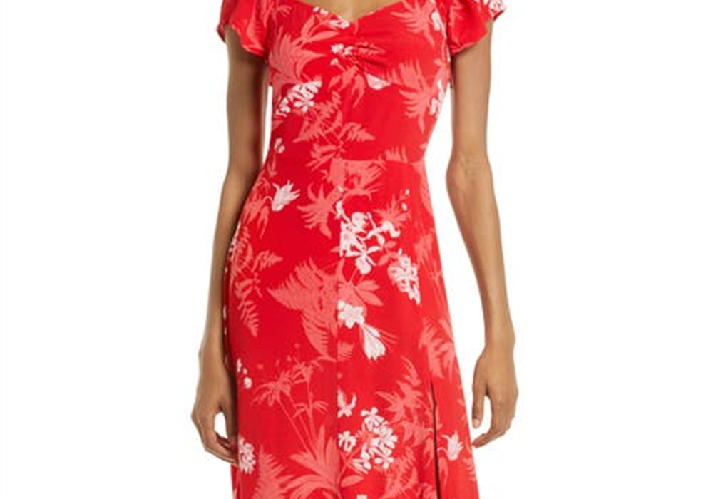 Chelsea28 Floral Slit Dress In Red Chinoise Tropical Toile Size Small