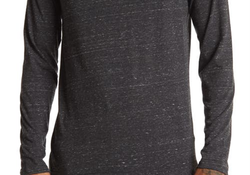 Abound Heathered Henley Top In Grey Charcoal White Nep Size Large