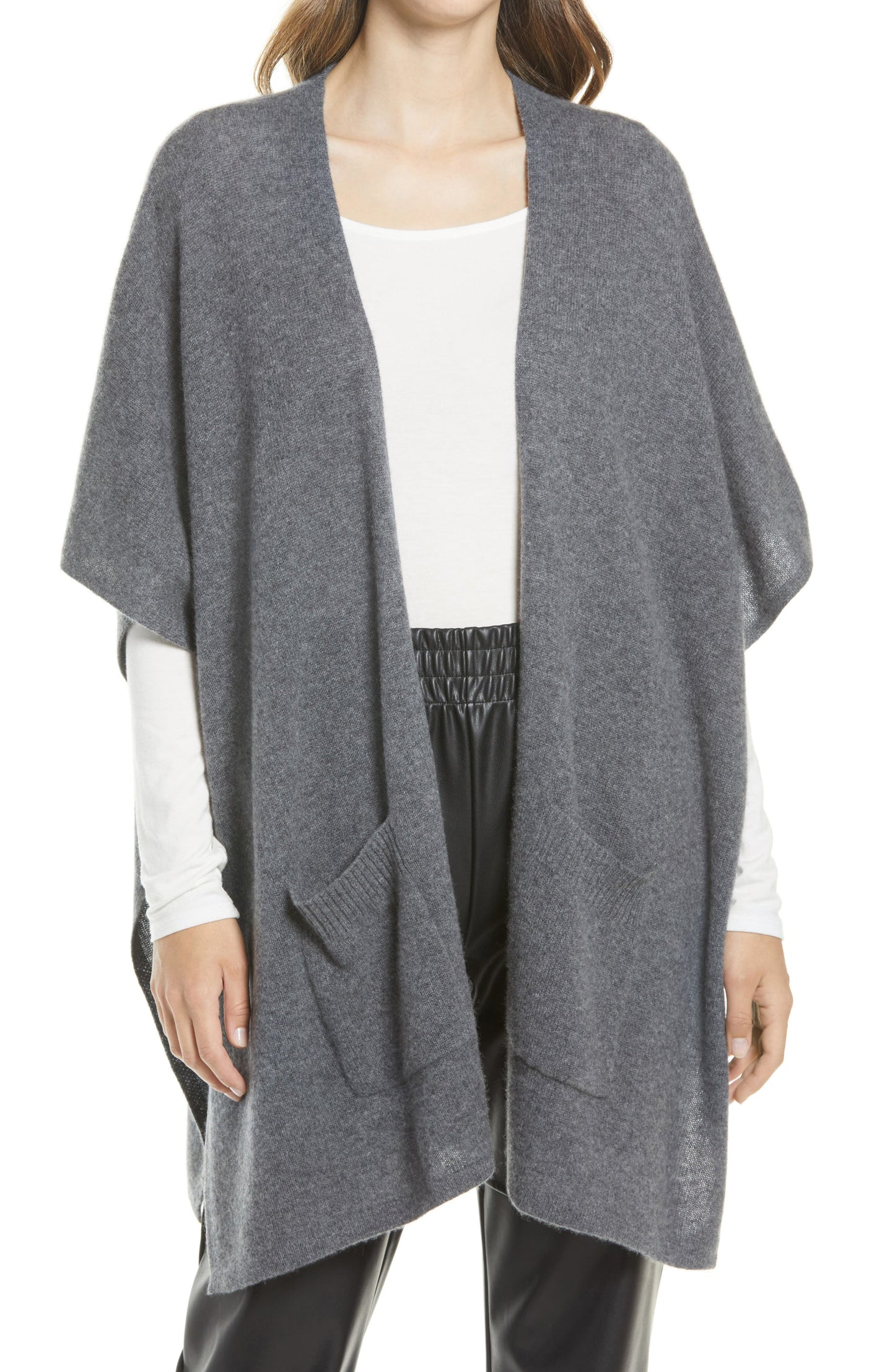 Nordstrom Recycled Cashmere Ruana In Grey Dark Heather Size One Size