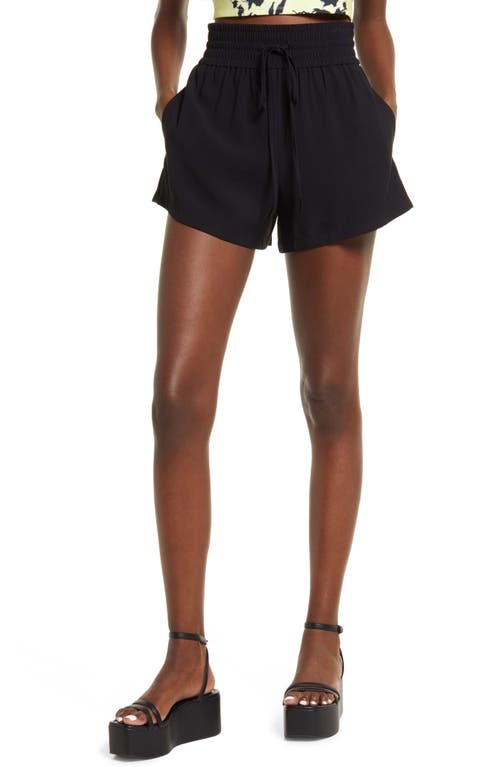 Open Edit Women's Black Tie Waist Pull-On Shorts