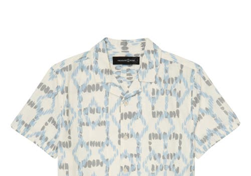 Treasure & Bond Kids XL Button-Up Camp Shirt in Ivory Dove Ikat - Nordstrom