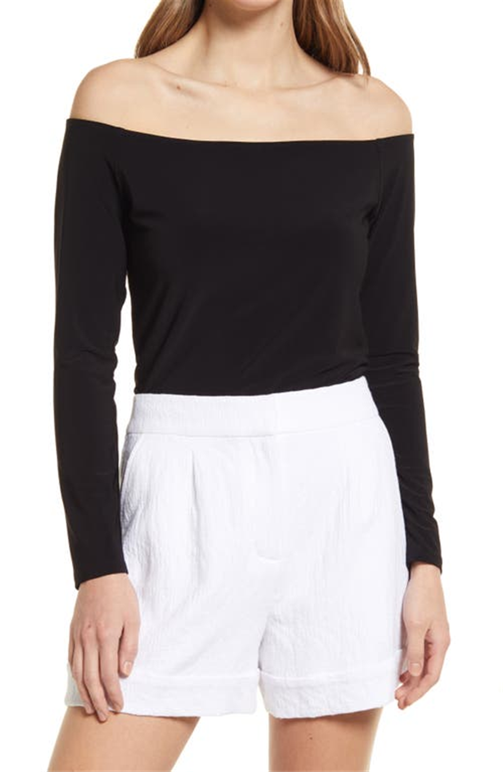 Small Size Black Halogen Knit Off The Shoulder Top