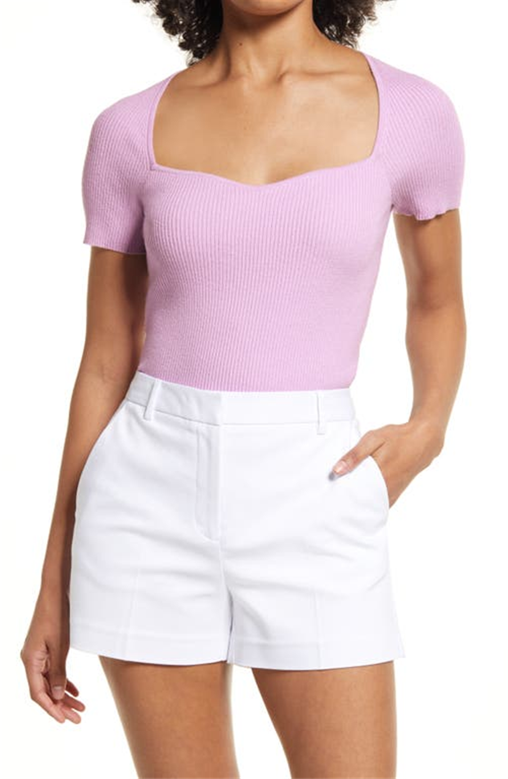 Medium Size Halogen Sweetheart Neck Rib Sweater in Purple Bloom from Nordstrom