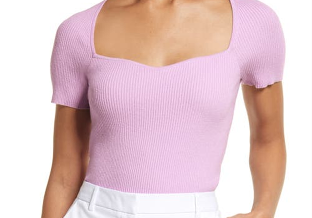 Medium Size Halogen Sweetheart Neck Rib Sweater in Purple Bloom from Nordstrom
